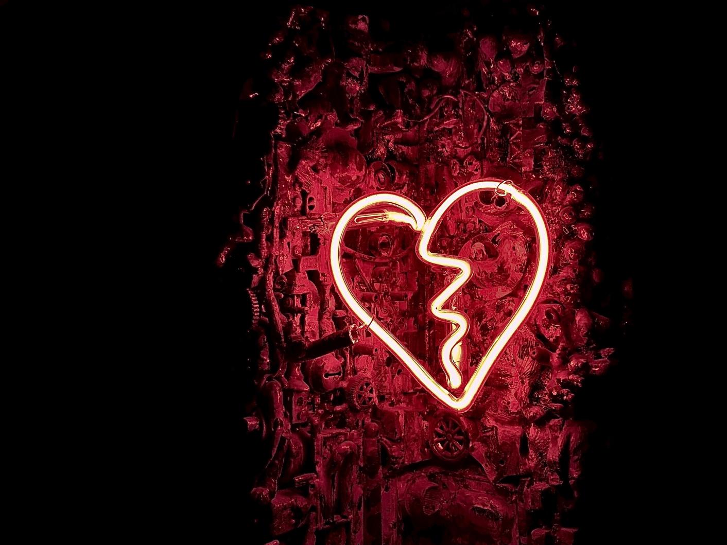 Broken neon heart lit up